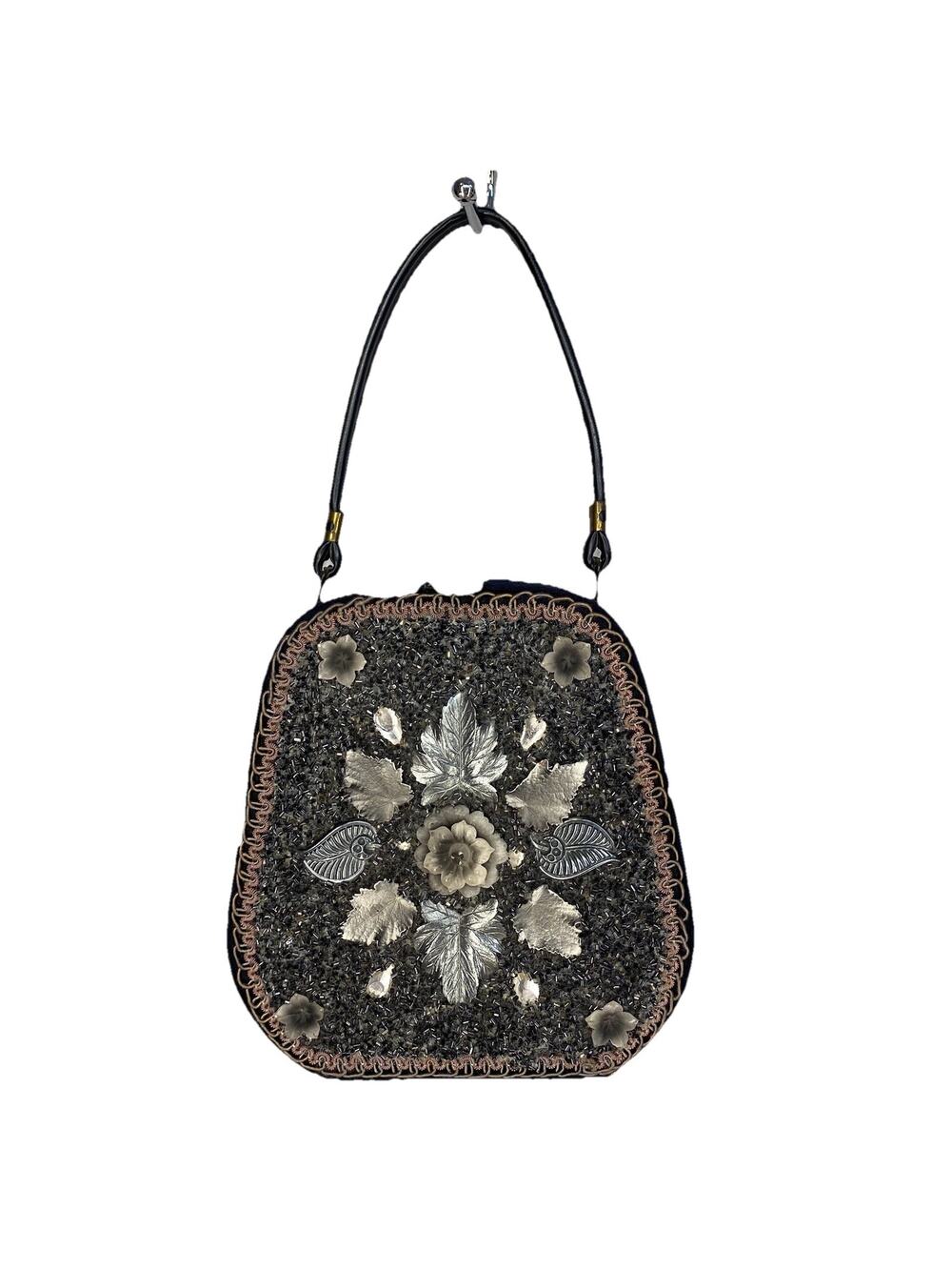 🖤 Vintage Whimsy Goth Black Beaded Floral Handbag ✨ Wednesday Vibes